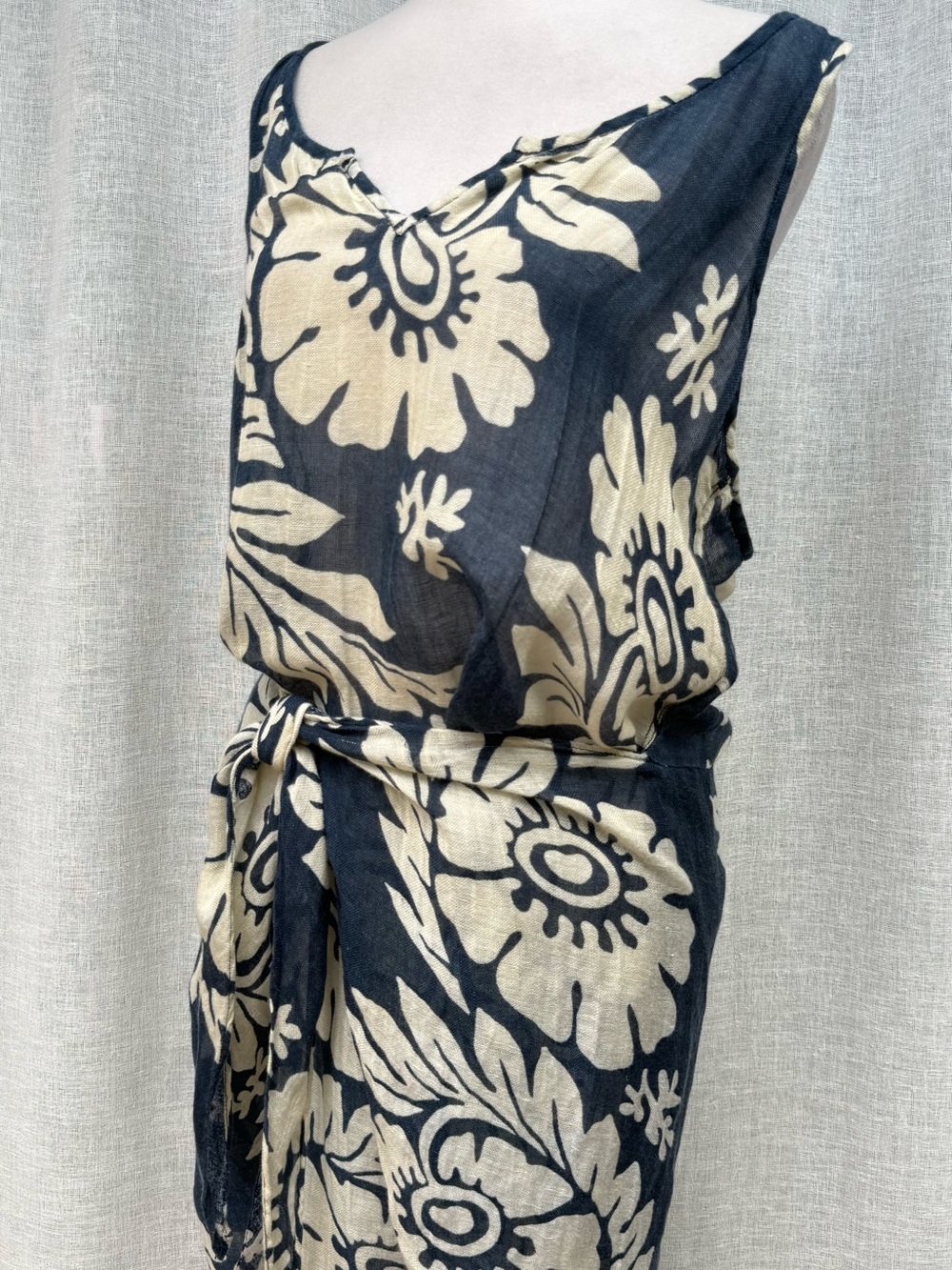 Denim & supply Ralph Lauren navy cream large floral print front tie beach dress - Picture 3 of 7